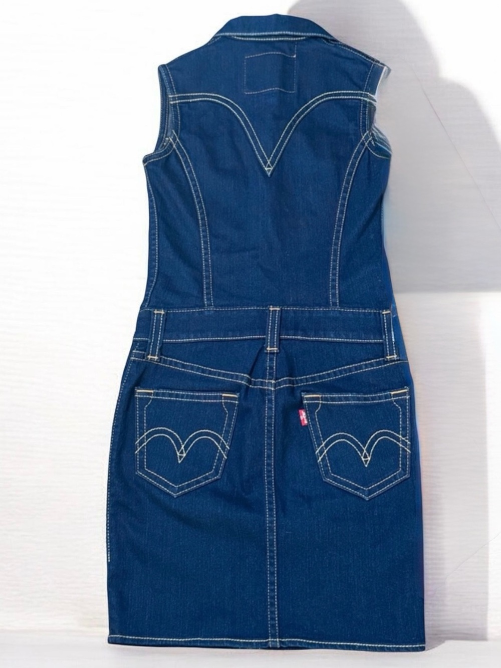 Levi’s Type 1 Jean Dress Sleeveless Dark Blue Denim Dress - Classic Button-Front - Picture 3 of 6